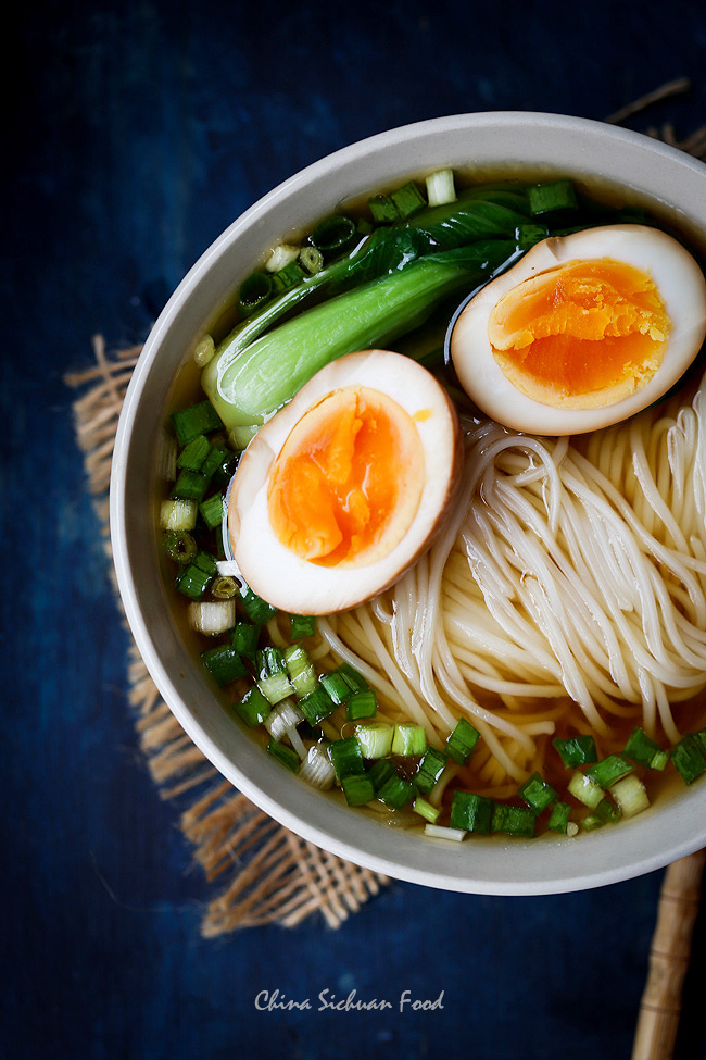 deluxe yang chun noodles with soy sauce eggs